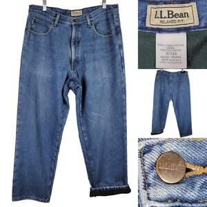 LL Bean Vtg Jeans Men’s Size 37X39 Cabin Lodge Blue Zip Fly Fleece Lined